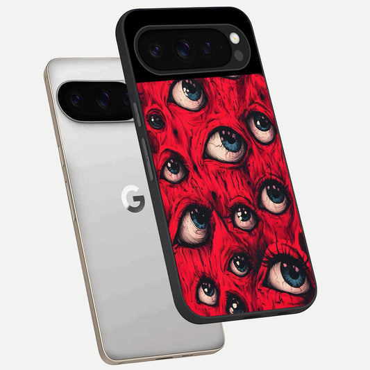  Red Eyes Pattern phone case For Google Pixel 9 Pro showing premium glass back cover with detailed artwork