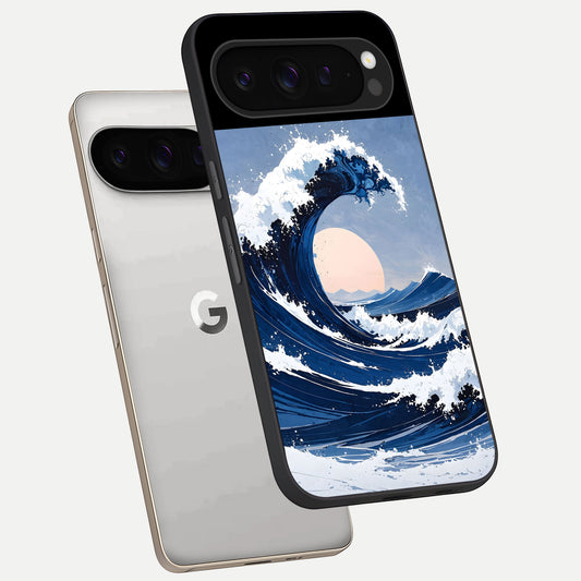  Rising Tide Power phone case For Google Pixel 9 Pro showing premium glass back cover with detailed artwork