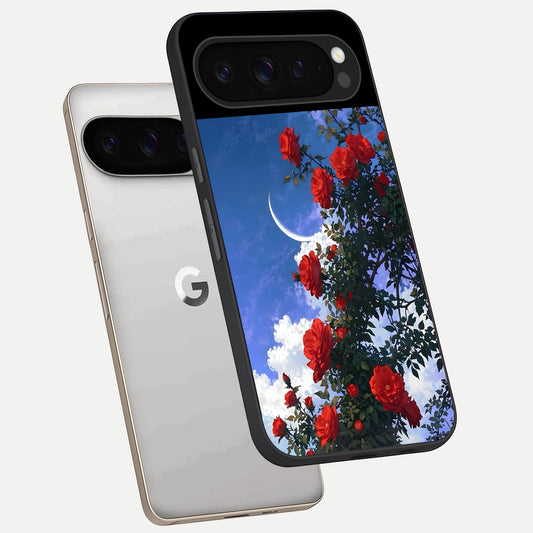 Rose Drift Flowers phone case For Google Pixel 9 Pro showing premium glass back cover with detailed artwork