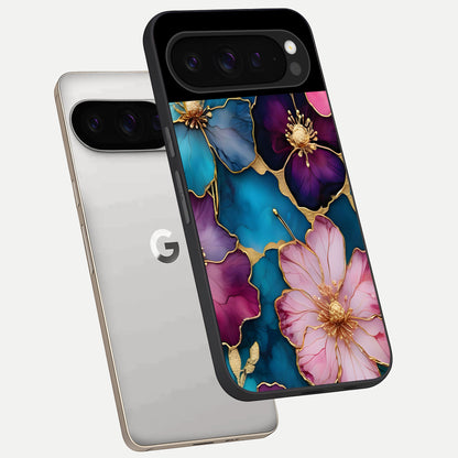  Sparkle Floral phone case For Google Pixel 9 Pro showing premium glass back cover with detailed artwork
