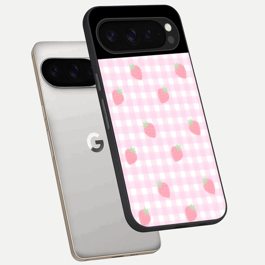  Strawberry Picnic Love phone case For Google Pixel 9 Pro showing premium glass back cover with detailed artwork