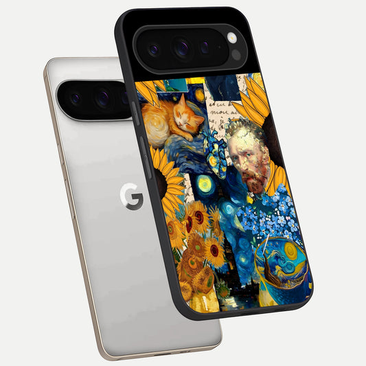  Sunflower Chic Mood Custom Name phone case For Google Pixel 9 Pro showing premium glass back cover with detailed artwork