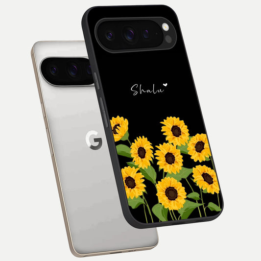  Sunflower Sky Bloom phone case For Google Pixel 9 Pro showing premium glass back cover with detailed artwork