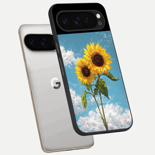  Sunlit Daisy Glow phone case For Google Pixel 9 Pro showing premium glass back cover with detailed artwork