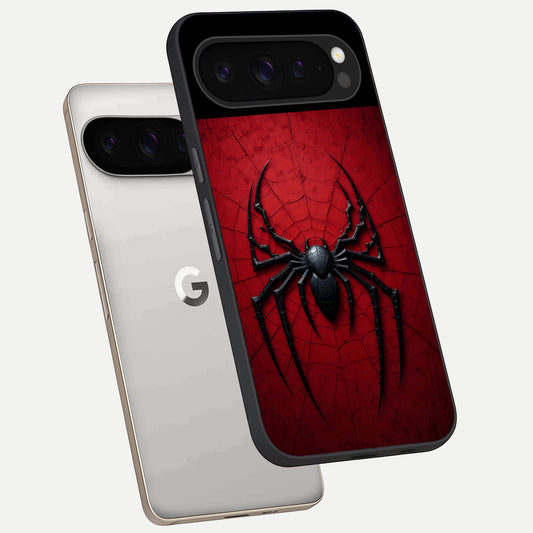  Superhero Web Emblem phone case For Google Pixel 9 Pro showing premium glass back cover with detailed artwork