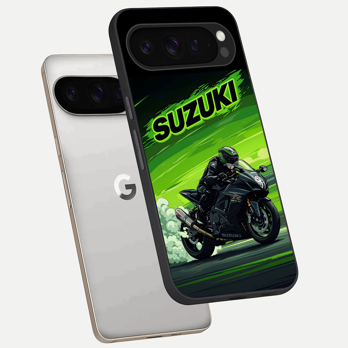  Suzuki Speed Beast phone case For Google Pixel 9 Pro showing premium glass back cover with detailed artwork