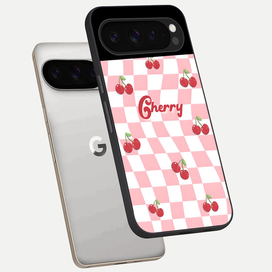  Sweet Cherry Vibes phone case For Google Pixel 9 Pro showing premium glass back cover with detailed artwork