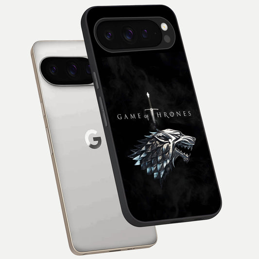  Throne Wolf Legacy phone case For Google Pixel 9 Pro showing premium glass back cover with detailed artwork