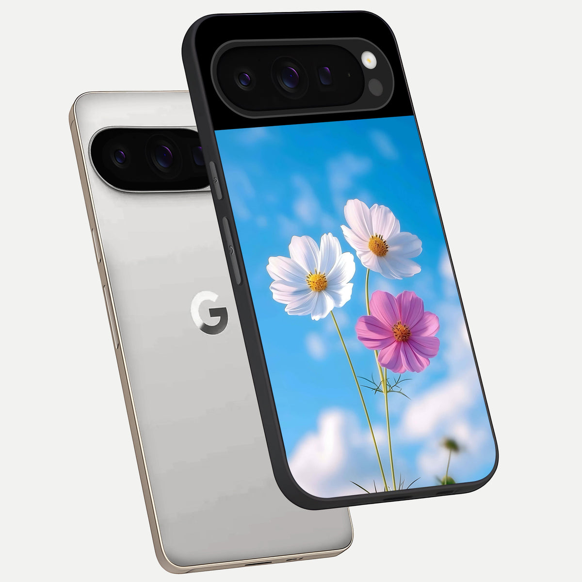  Tripple Flowers With Sky phone case For Google Pixel 9 Pro showing premium glass back cover with detailed artwork