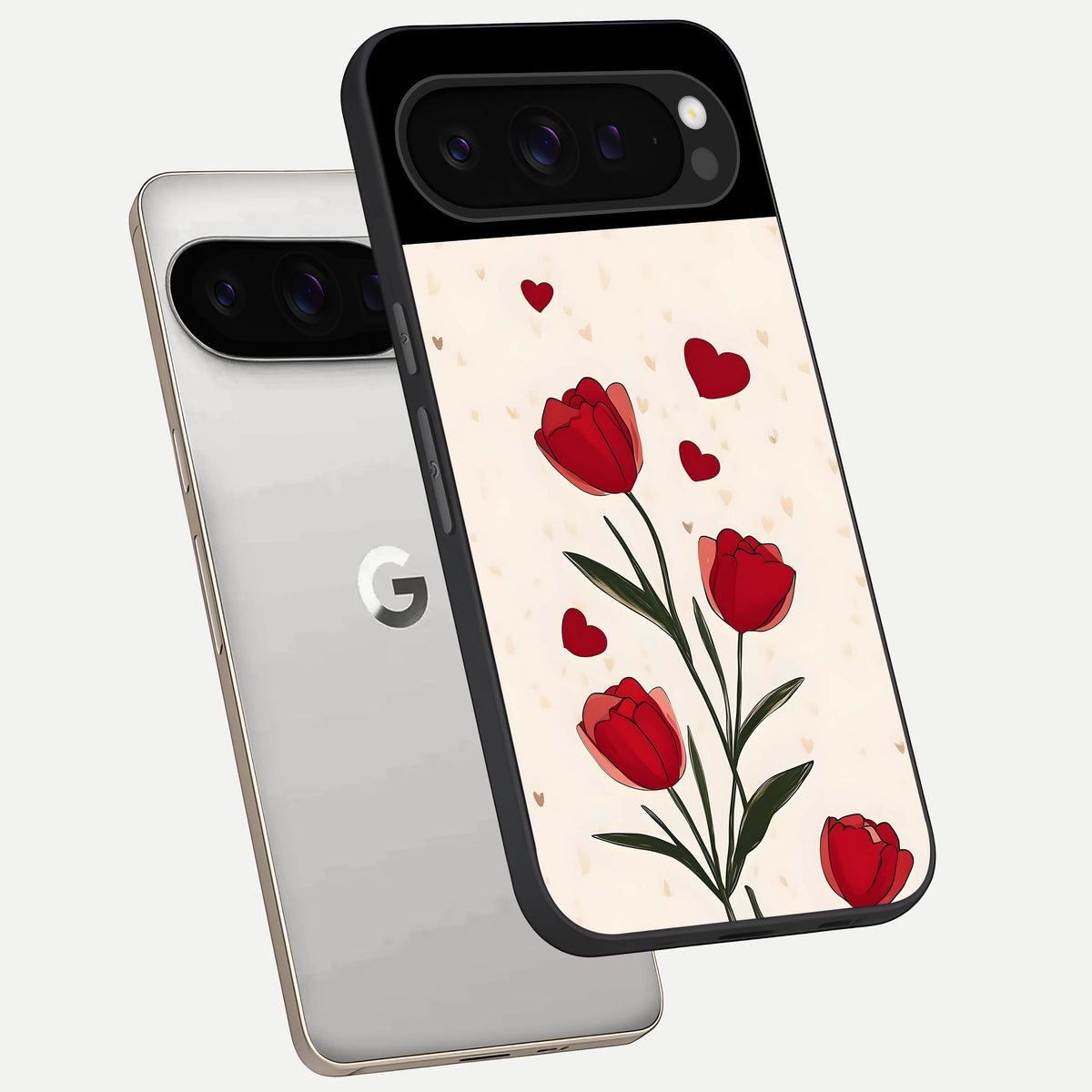  Tulip With Heart phone case For Google Pixel 9 Pro showing premium glass back cover with detailed artwork
