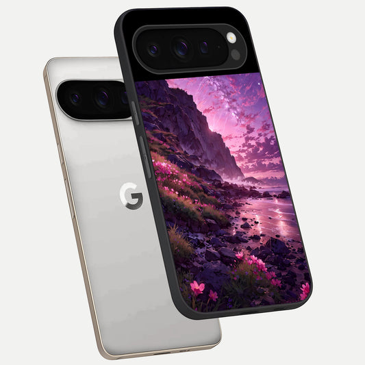  Twilight Blossom Coast phone case For Google Pixel 9 Pro showing premium glass back cover with detailed artwork