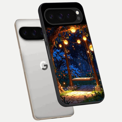  Twilight Garden Swing phone case For Google Pixel 9 Pro showing premium glass back cover with detailed artwork