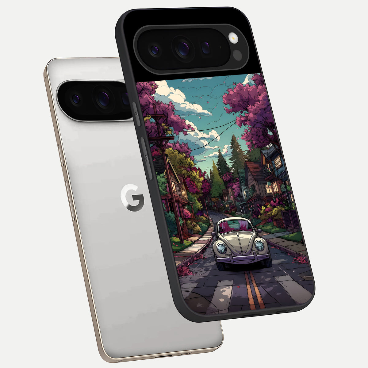  Vintage Street Drive phone case For Google Pixel 9 Pro showing premium glass back cover with detailed artwork