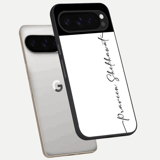  White Tune Custom Name phone case For Google Pixel 9 Pro showing premium custom name glass back cover