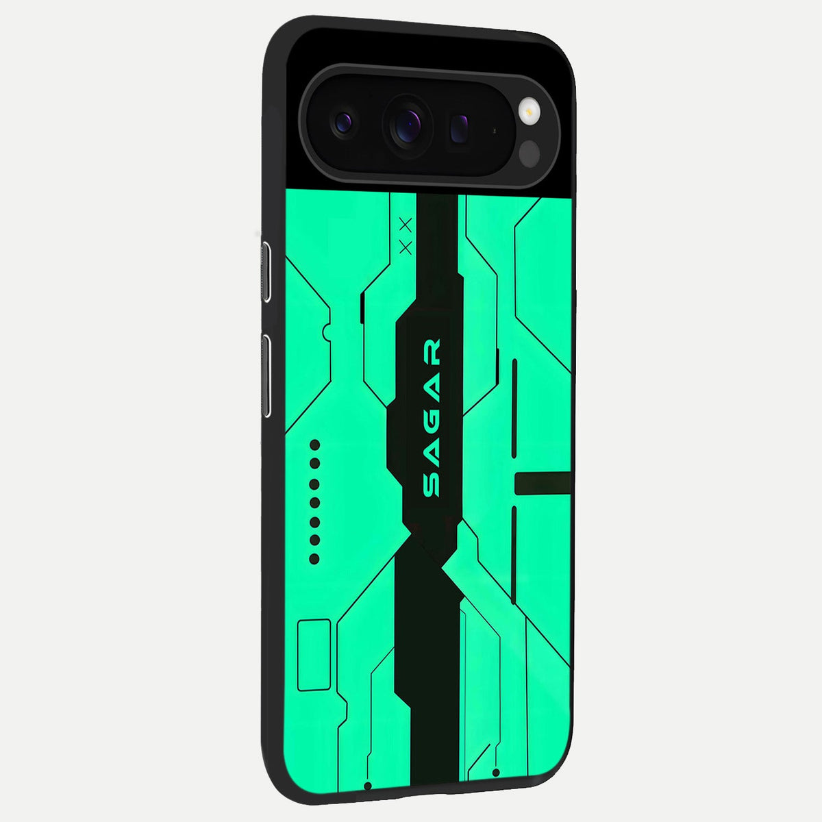  Aqua Tech CYBERPUNK Custom Name back cover For Google Pixel 9 Pro slim fit glass case with vibrant aesthetic design
