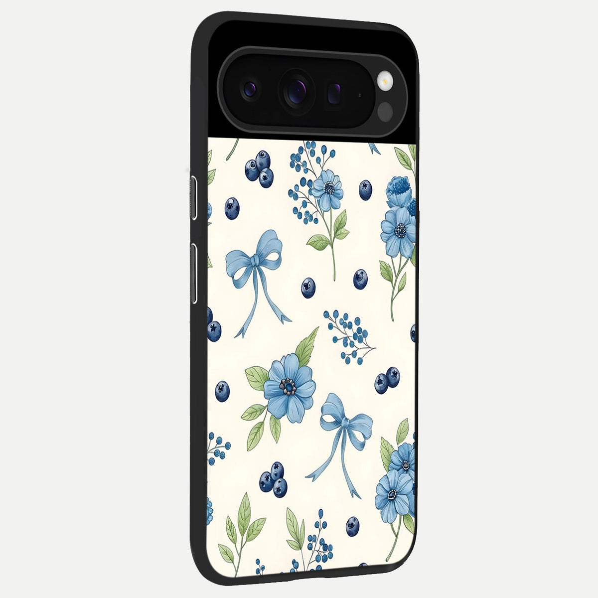  Blue Flower And Bow back cover For Google Pixel 9 Pro slim fit glass case with vibrant aesthetic design