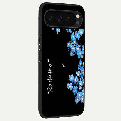  Blue Petal Dream Custom Name back cover For Google Pixel 9 Pro slim fit glass case with vibrant aesthetic design
