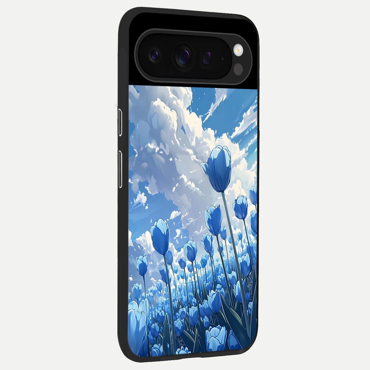  Blue Tulip Clouds back cover For Google Pixel 9 Pro slim fit glass case with vibrant aesthetic design