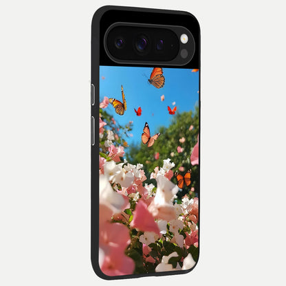  Butterflies In Bloom Sky back cover For Google Pixel 9 Pro slim fit glass case with vibrant aesthetic design