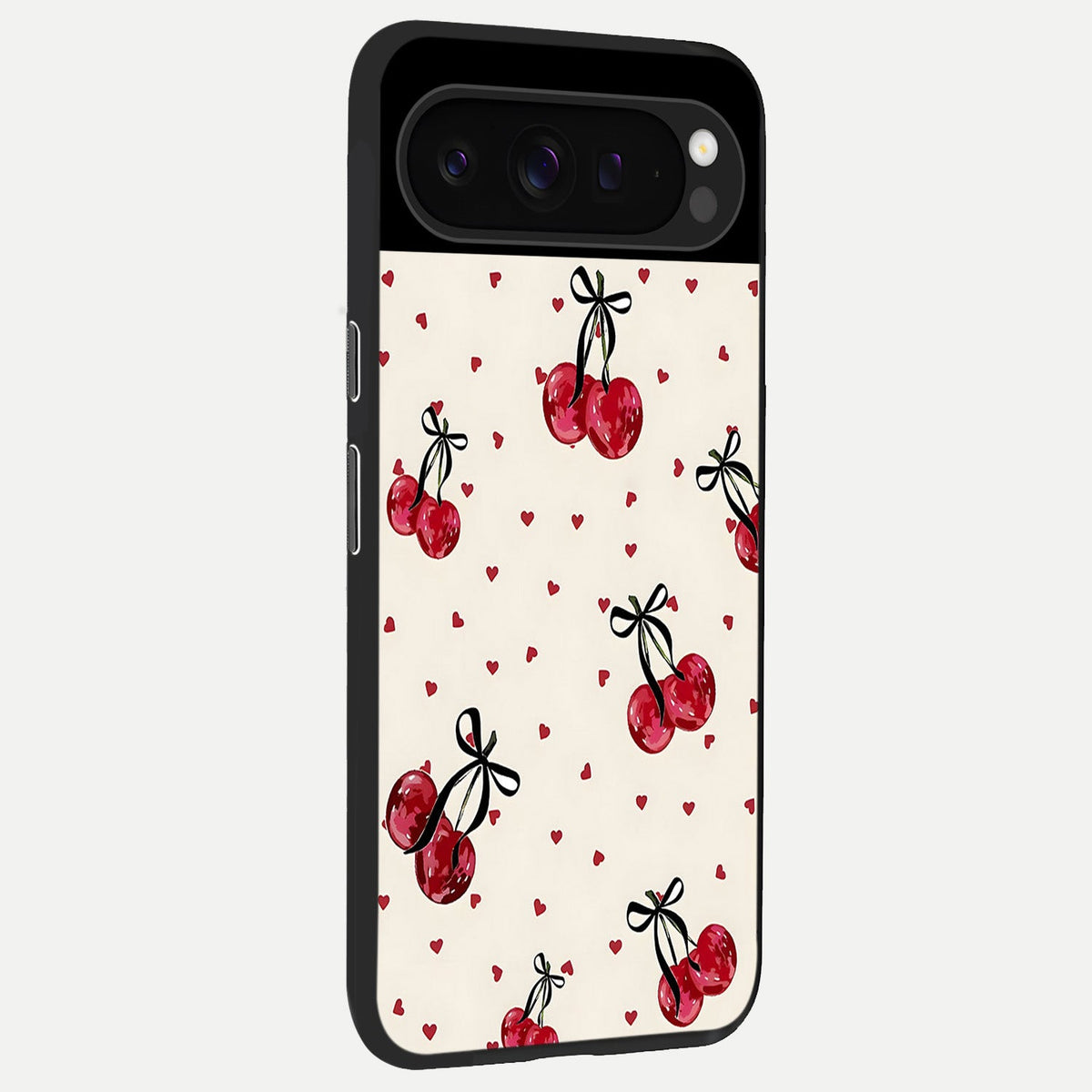  Cherry Heart Bow back cover For Google Pixel 9 Pro slim fit glass case with vibrant aesthetic design