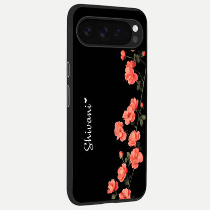  Crimson Bloom Grace Custom Name back cover For Google Pixel 9 Pro slim fit glass case with vibrant aesthetic design