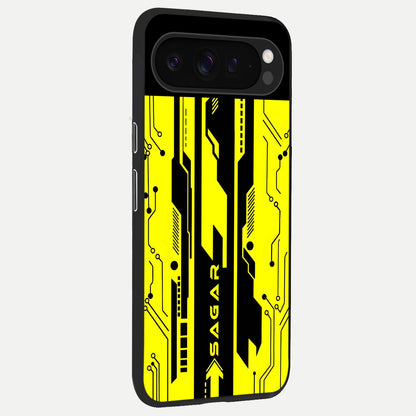 Electric Pulse CYBERPUNK Custom Name back cover For Google Pixel 9 Pro slim fit glass case with vibrant aesthetic design