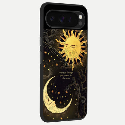  Golden Lunar Love back cover For Google Pixel 9 Pro slim fit glass case with vibrant aesthetic design