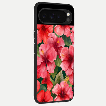  Hibiscus Pattern back cover For Google Pixel 9 Pro slim fit glass case with vibrant aesthetic design