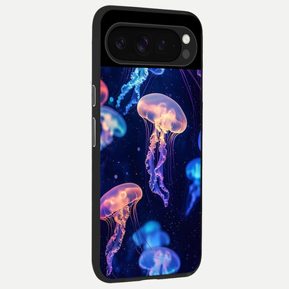  Jellyfish Pattern back cover For Google Pixel 9 Pro slim fit glass case with vibrant aesthetic design