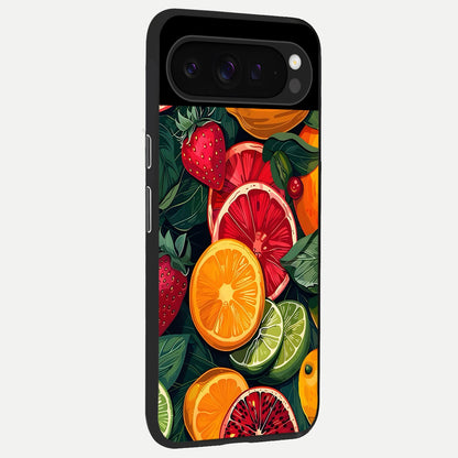  Multiple Fruits back cover For Google Pixel 9 Pro slim fit glass case with vibrant aesthetic design