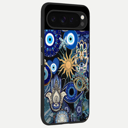  Mystic Blue Evil Eye back cover For Google Pixel 9 Pro slim fit glass case with vibrant aesthetic design