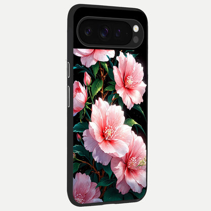  Peach Flower back cover For Google Pixel 9 Pro slim fit glass case with vibrant aesthetic design