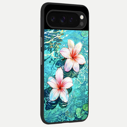  Pink Flowers in Water back cover For Google Pixel 9 Pro slim fit glass case with vibrant aesthetic design