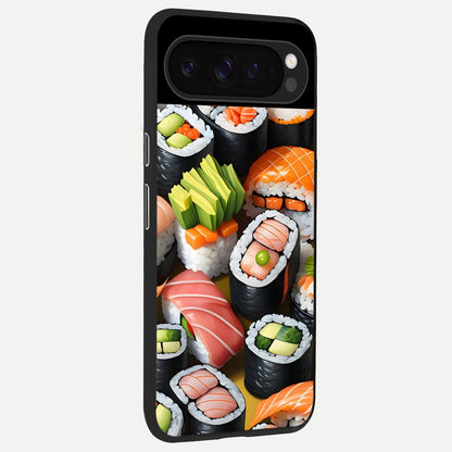  Sushi Food Pattern back cover For Google Pixel 9 Pro slim fit glass case with vibrant aesthetic design