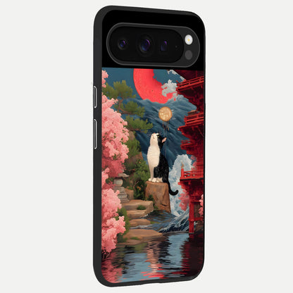  Temple Cat Scenery back cover For Google Pixel 9 Pro slim fit glass case with vibrant aesthetic design