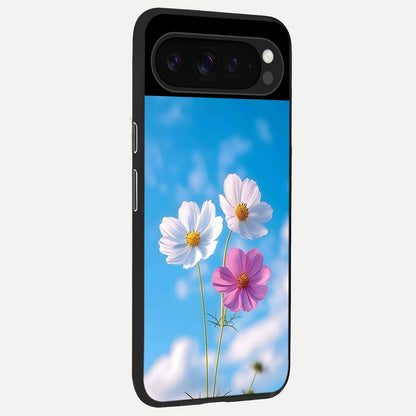  Tripple Flowers With Sky back cover For Google Pixel 9 Pro slim fit glass case with vibrant aesthetic design