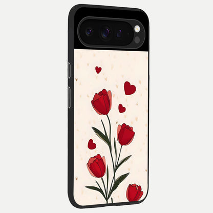  Tulip With Heart back cover For Google Pixel 9 Pro slim fit glass case with vibrant aesthetic design