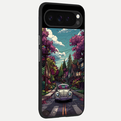  Vintage Street Drive back cover For Google Pixel 9 Pro slim fit glass case with vibrant aesthetic design