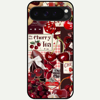  Aesthetic Cherry Tea Glass Case For Google Pixel 9 Pro XL back cover – full design glossy printed glass finish
