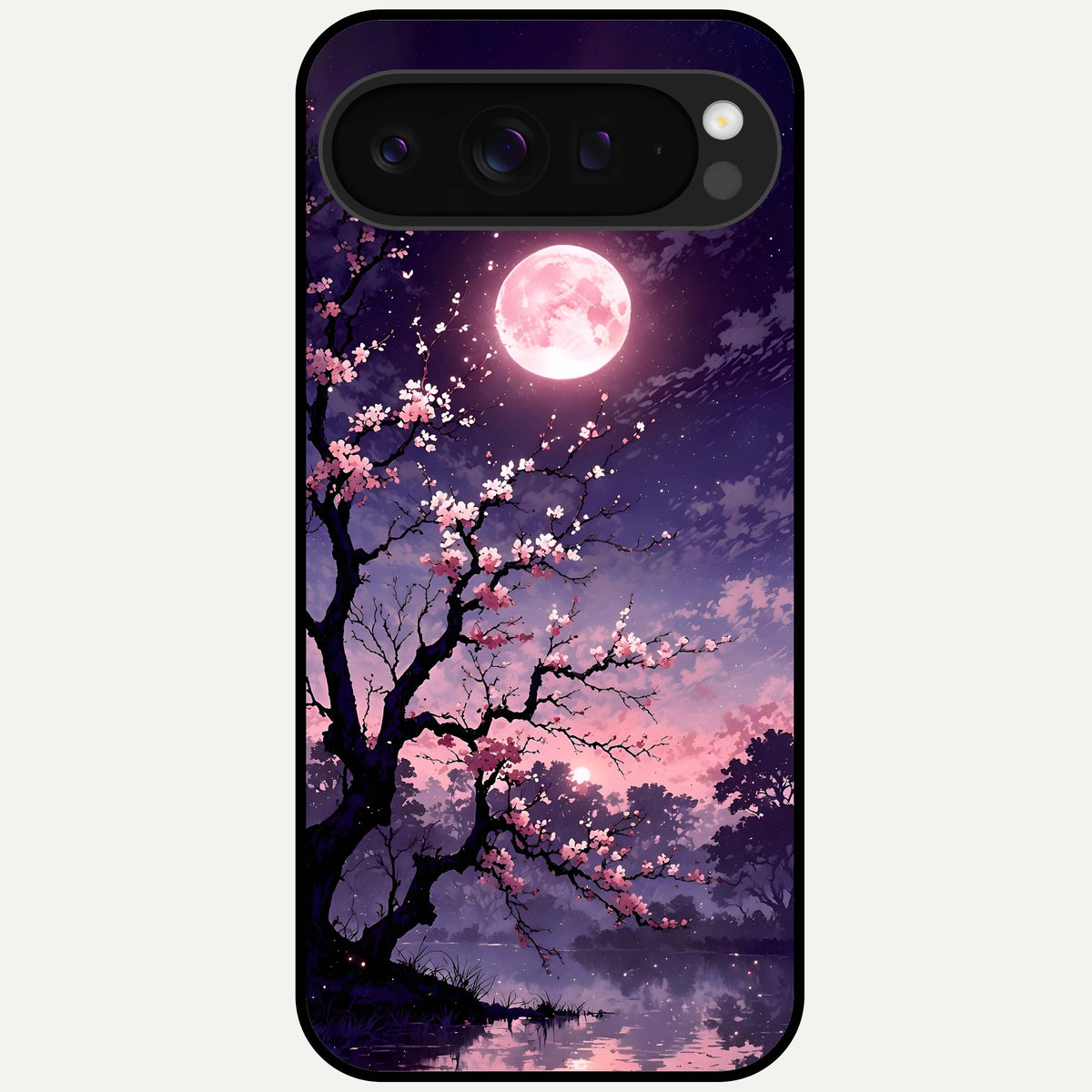  Blossom Pink Moon Glass Case For Google Pixel 9 Pro XL back cover – full design glossy printed glass finish