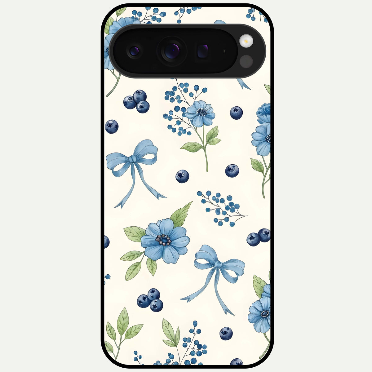  Blue Flower And Bow Glass Case For Google Pixel 9 Pro XL back cover – full design glossy printed glass finish