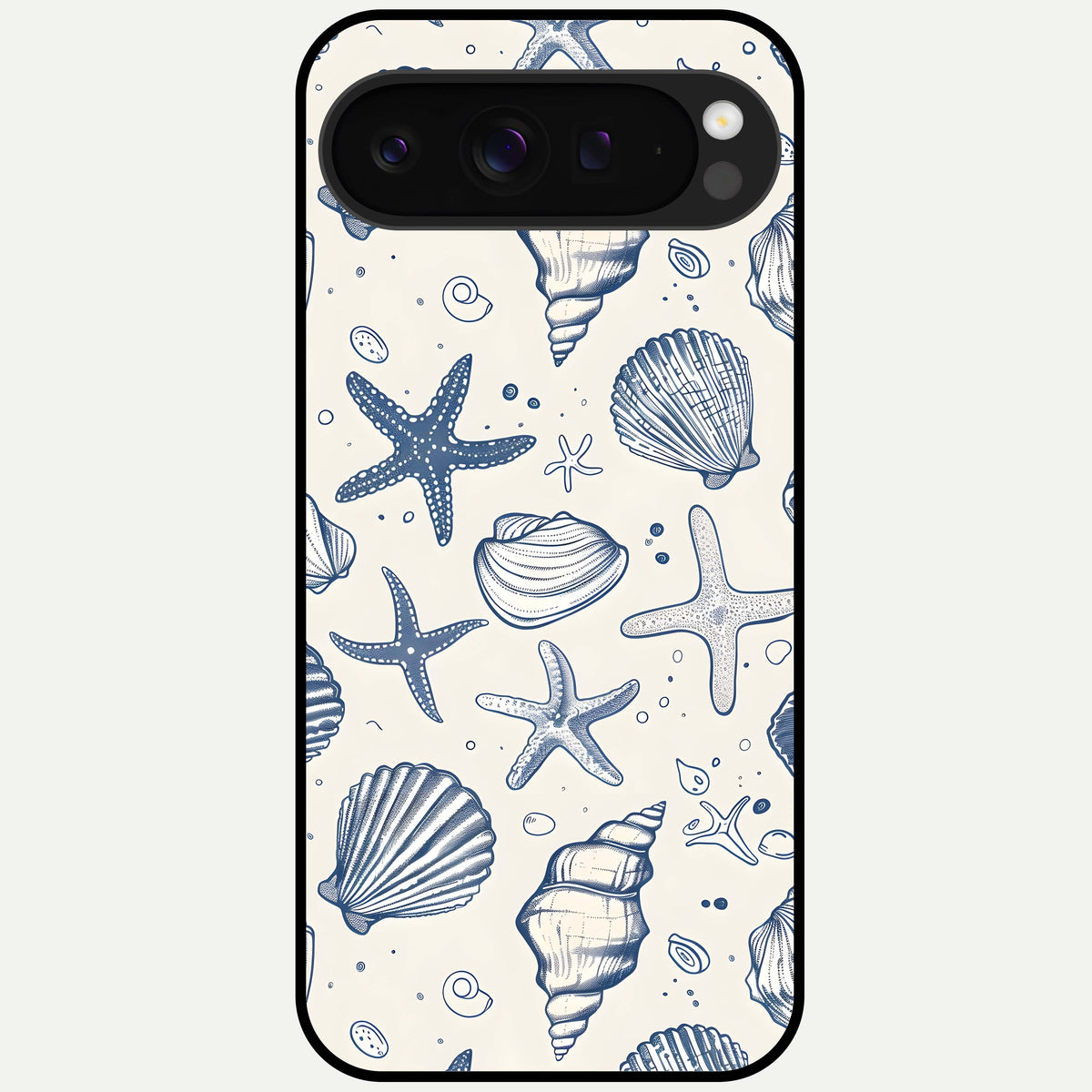  Blue Ocean Outline Glass Case For Google Pixel 9 Pro XL back cover – full design glossy printed glass finish