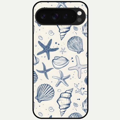  Blue Ocean Outline Glass Case For Google Pixel 9 Pro XL back cover – full design glossy printed glass finish