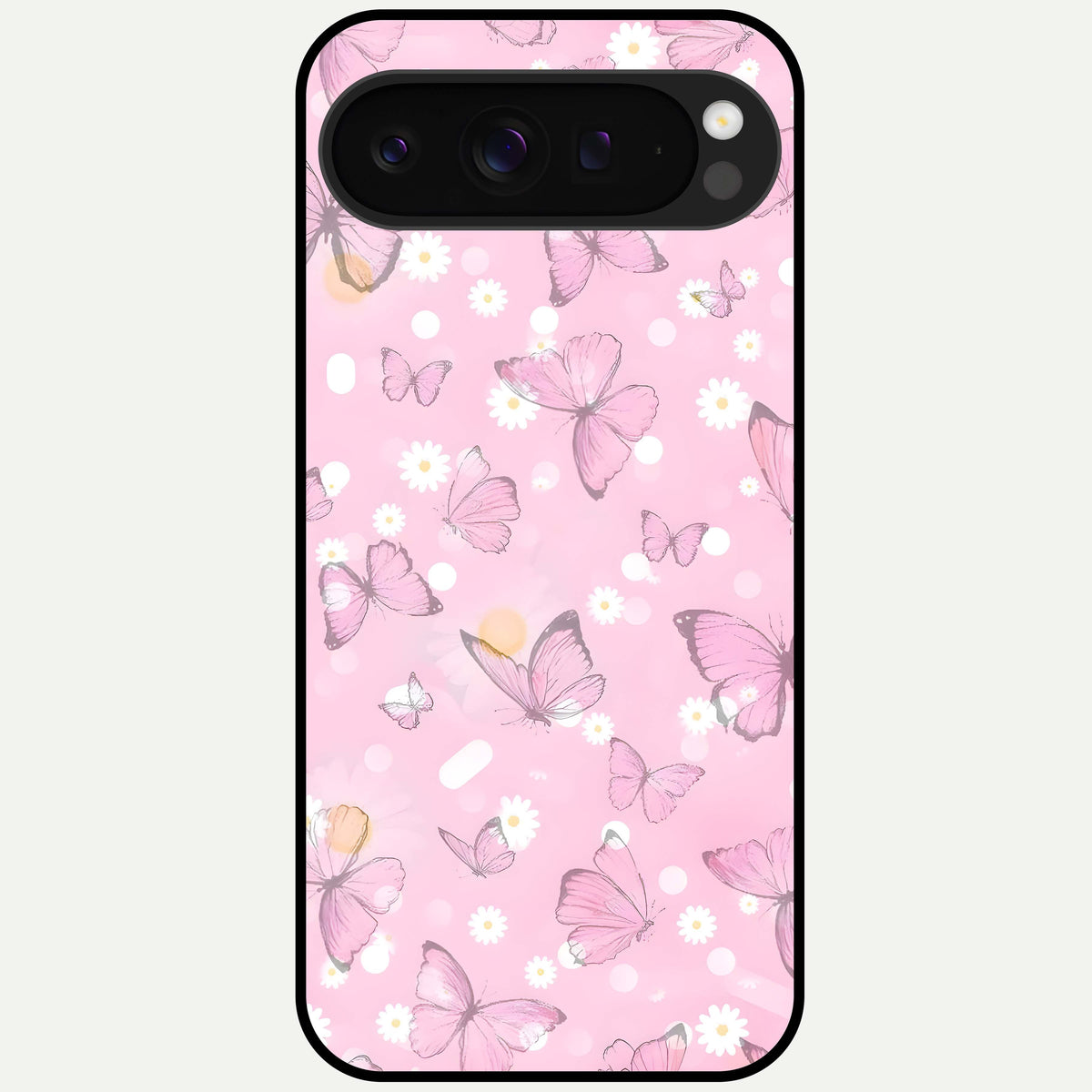  Blush Butterfly Garden Glass Case For Google Pixel 9 Pro XL back cover – full design glossy printed glass finish