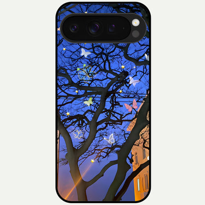  Butterfly Night Magic Glass Case For Google Pixel 9 Pro XL back cover – full design glossy printed glass finish