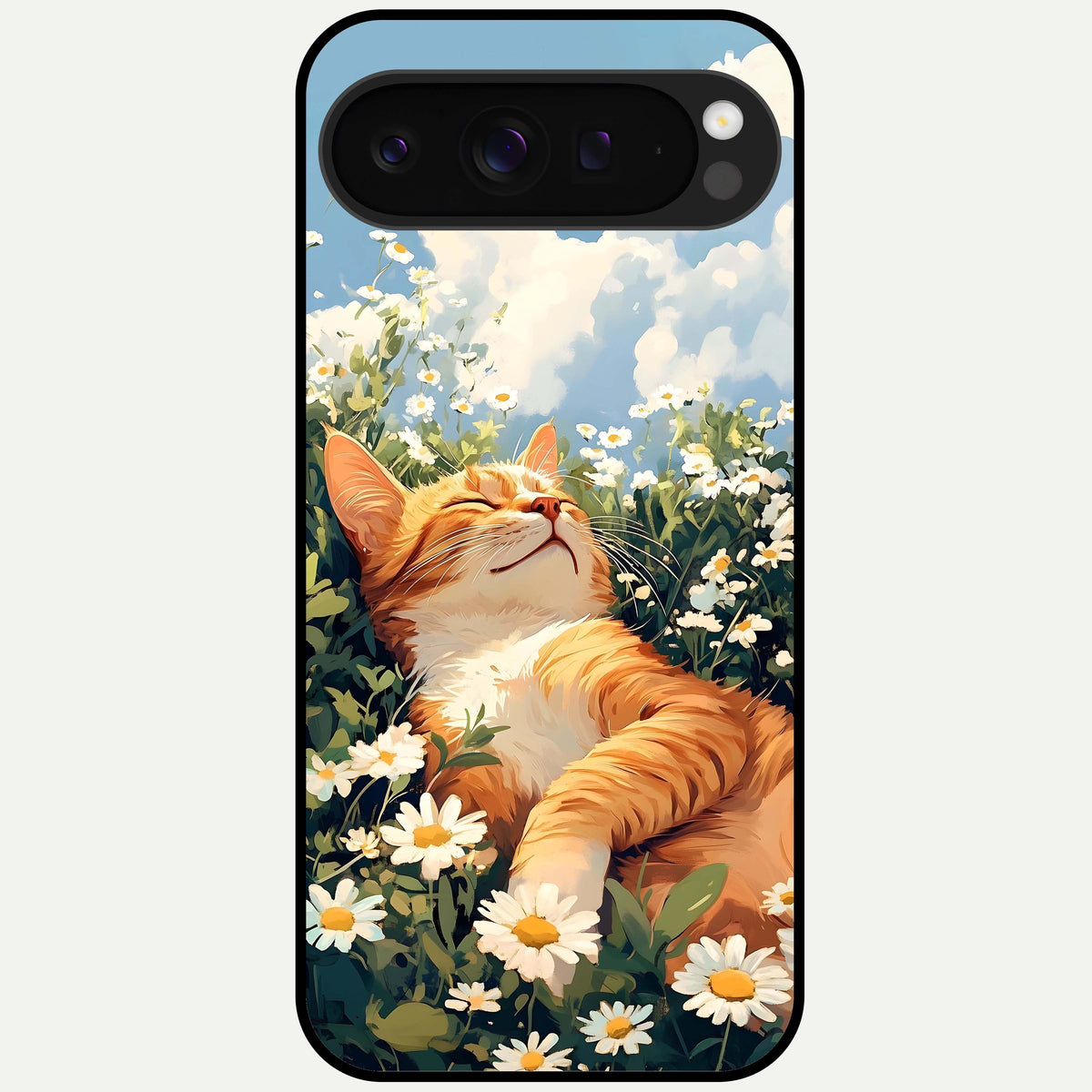  Cat And Flowers View Glass Case For Google Pixel 9 Pro XL back cover – full design glossy printed glass finish