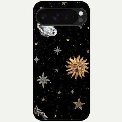  Celestial Moon With Stars Glass Case For Google Pixel 9 Pro XL back cover – full design glossy printed glass finish