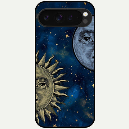  Celestial Moon With Sun Glass Case For Google Pixel 9 Pro XL back cover – full design glossy printed glass finish