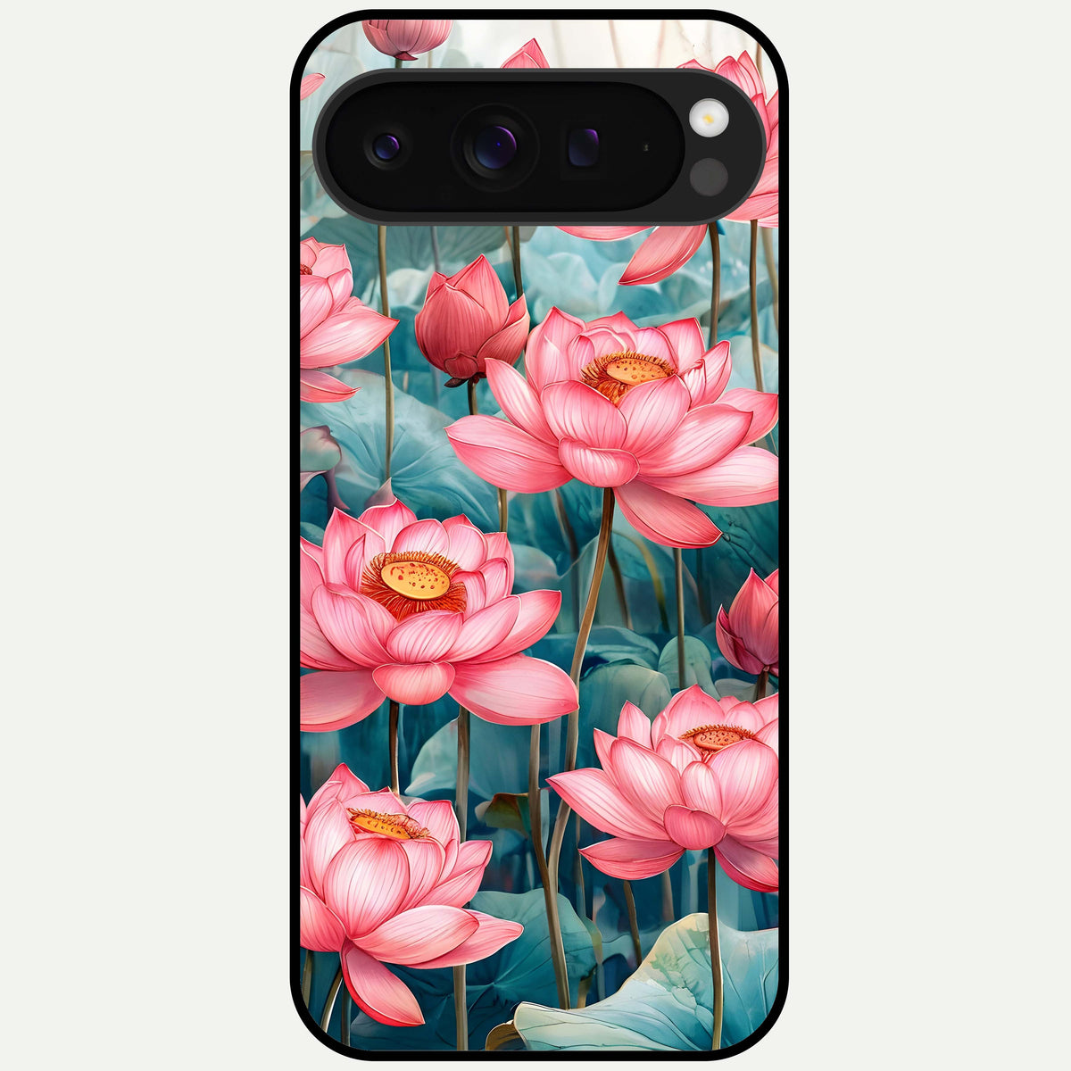  Celestial Pink Lotus Glass Case For Google Pixel 9 Pro XL back cover – full design glossy printed glass finish