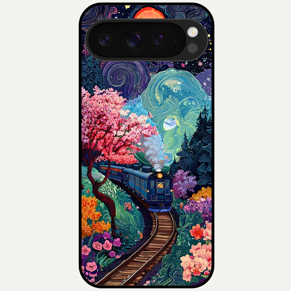  Celestial Train Journey Glass Case For Google Pixel 9 Pro XL back cover – full design glossy printed glass finish
